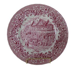 Vintage Royal Tudor Ware Red Transferware 6 Dinner Plates 17th Century England